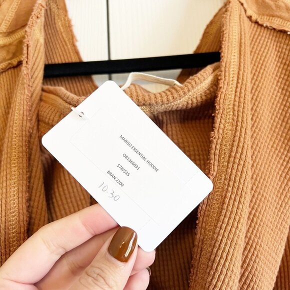 Free People Margo Bran Burnt Orange Waffle Knit Hoodie Women's Size X-Small XS - Picture 8 of 9